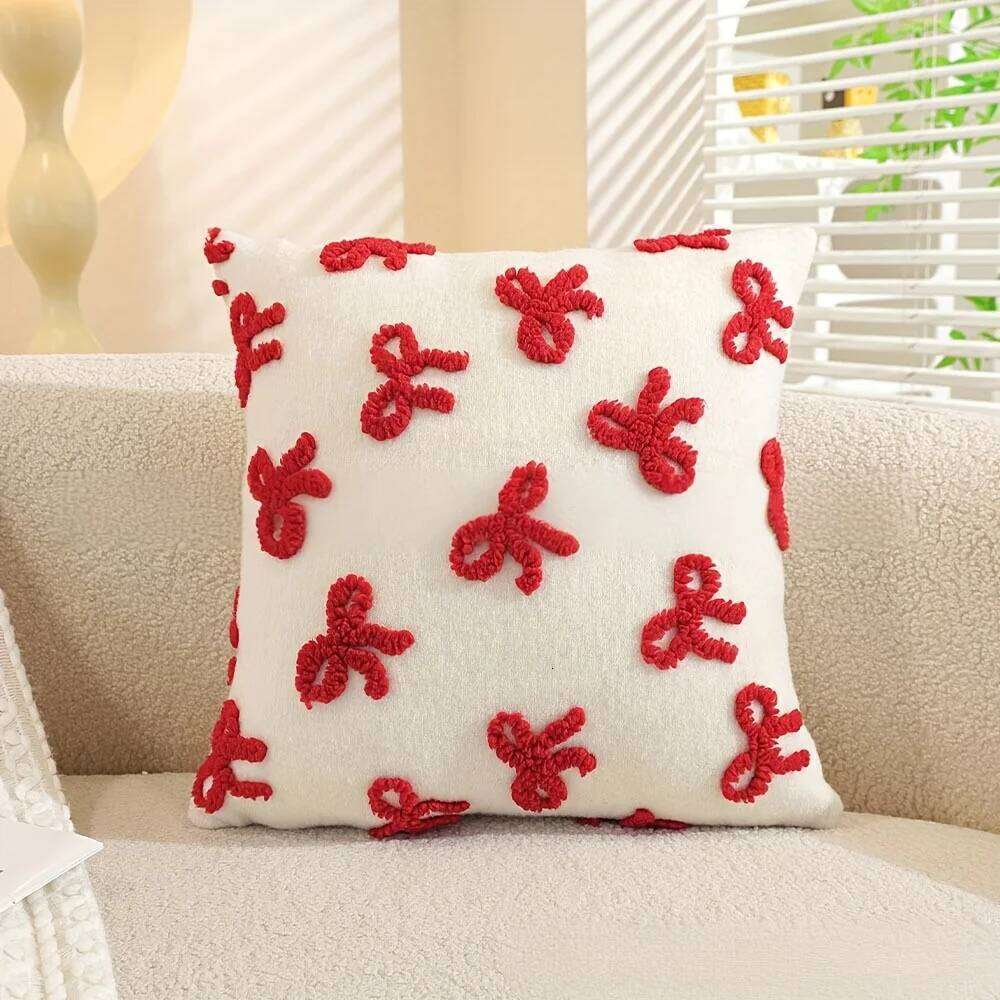 1PC Pink Red Bow Patterned Throw Pillowcase Cute girl's Living Room Sofa Cushion Cover Home Bedroom Saddle Decor
