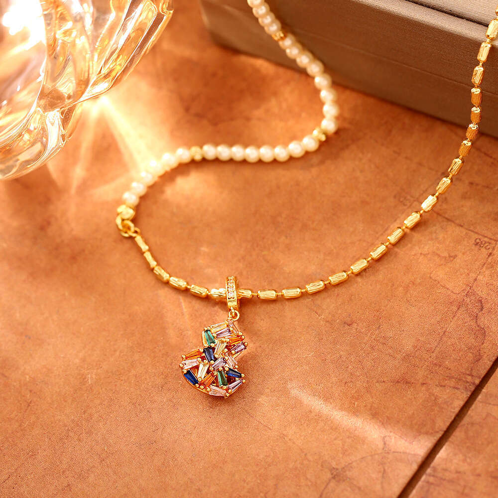 Pandent Necklace Hot Selling earrings Colorful Zircon Gourd Fortune Neck lace High End Exquisite Fashionable Temperament Pearl Sweater Chain