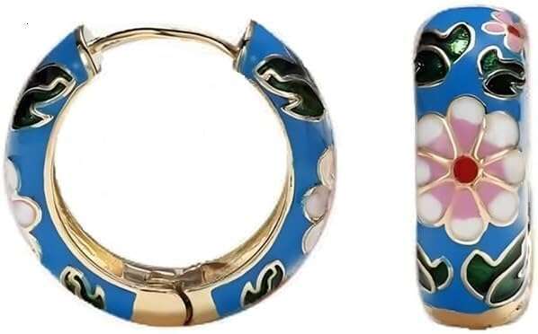 Jewellery Earrings Fine Jewellery Silver Plated Vintage Cloisonne Enamel with Blue Red Black Floral Chinese Style Design for Holiday Party and Special