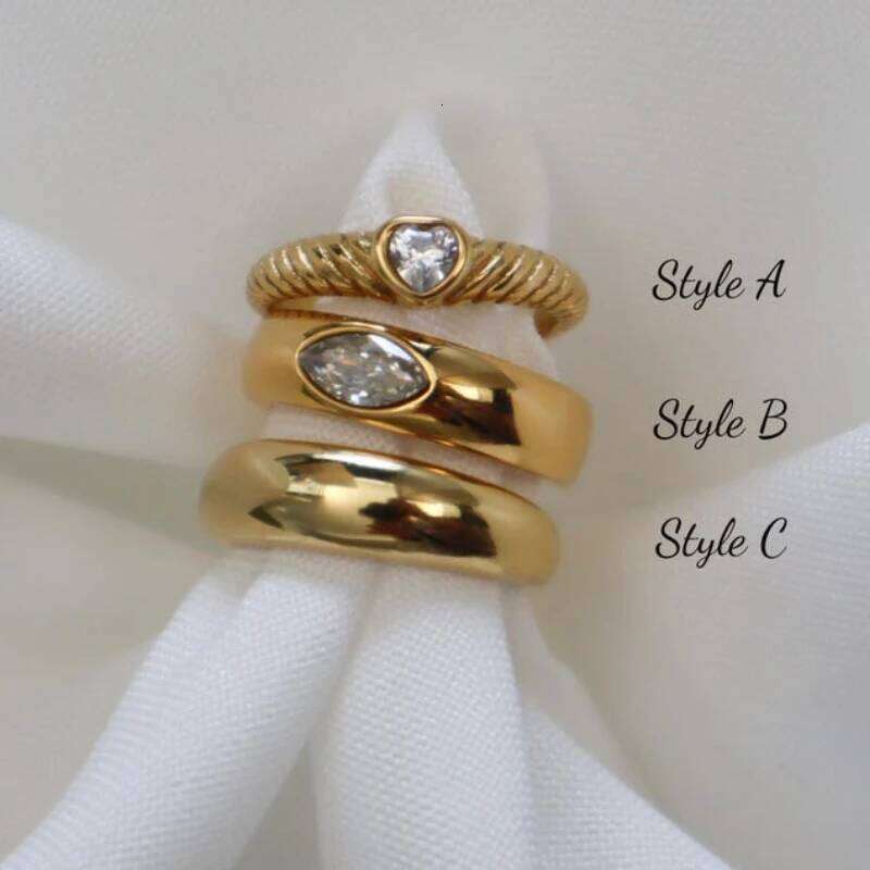 3Pcs Chunky Heart Zirconia Statement Dome Gift for Her, Boho Rings, Stackable Ring, Vintage Style Ring