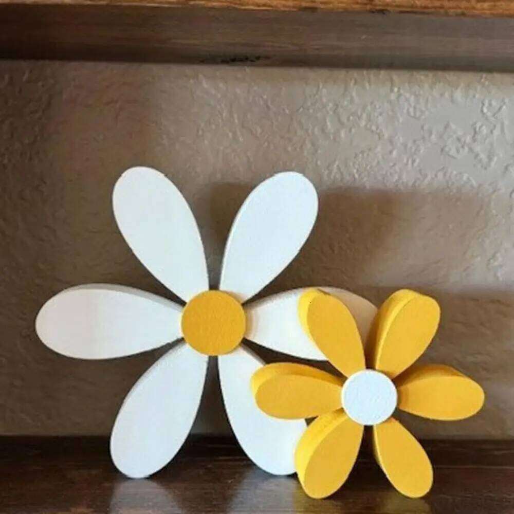 Decor Wooden Home & Daisy Centerpiece Rustic Shelf Sitter For Living Room Dining Bedroom | Cozy Kitchen Decoration Freestanding Floral Ornament |