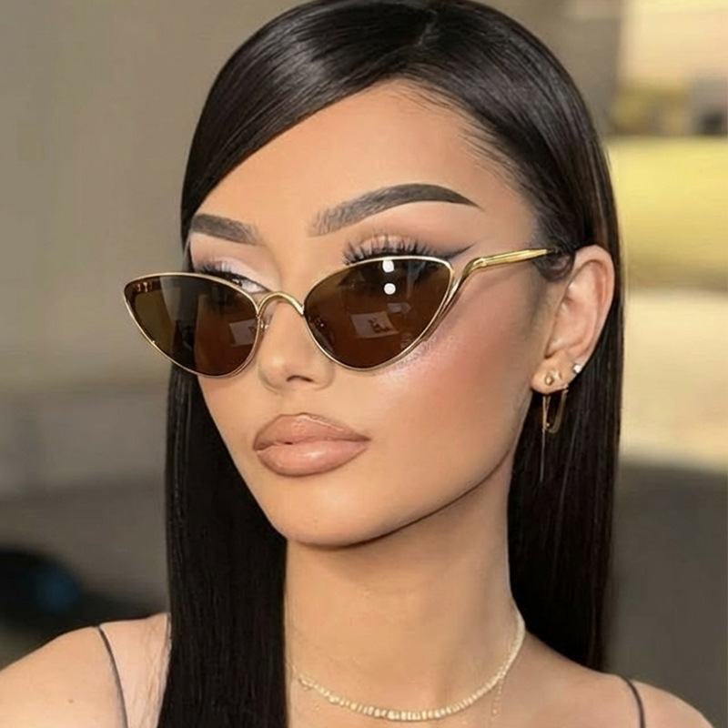 Small frame cat eye metal hot girl sunglasses, ins personality, simple and elegant glasses, European and American trend, vintage sunglasses for women