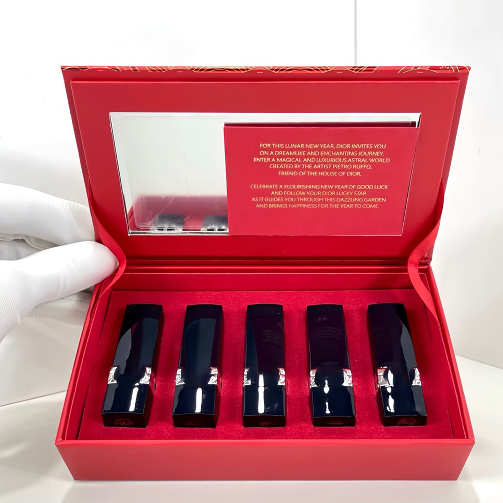 Year of the Snake Blue-Gold Mini Lipstick Set 5x1.5g - 999/720/840/772 Velvet & 888 Matte Long-Lasting Highly Pigmented Lip Color DI