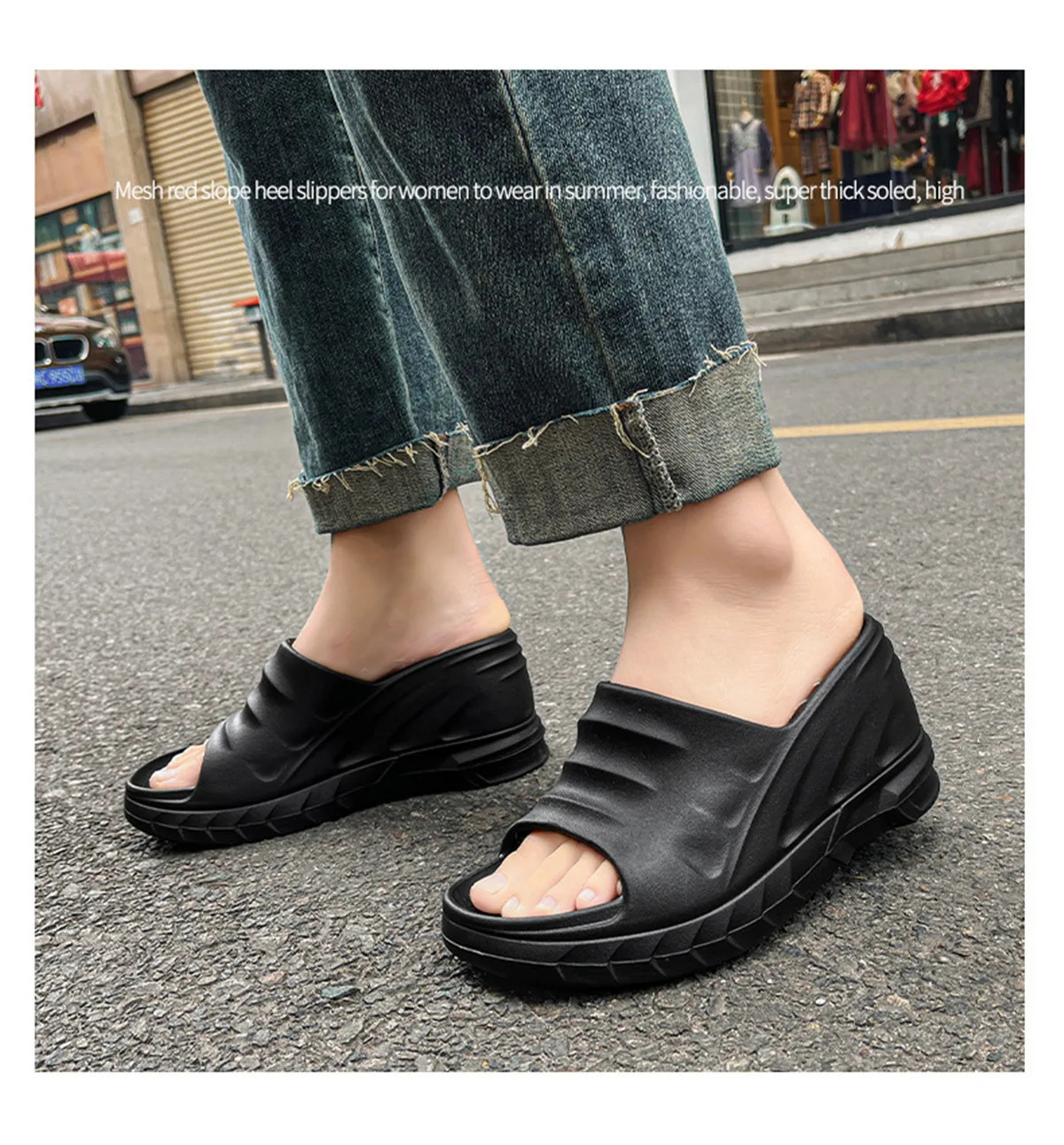 Women Fashion Summer 8 cm Chunky Sole Wedges Heels Flip Flops Casual Shoes Waterproof Taiwan Slippers Sexy Lady Sandals 260113