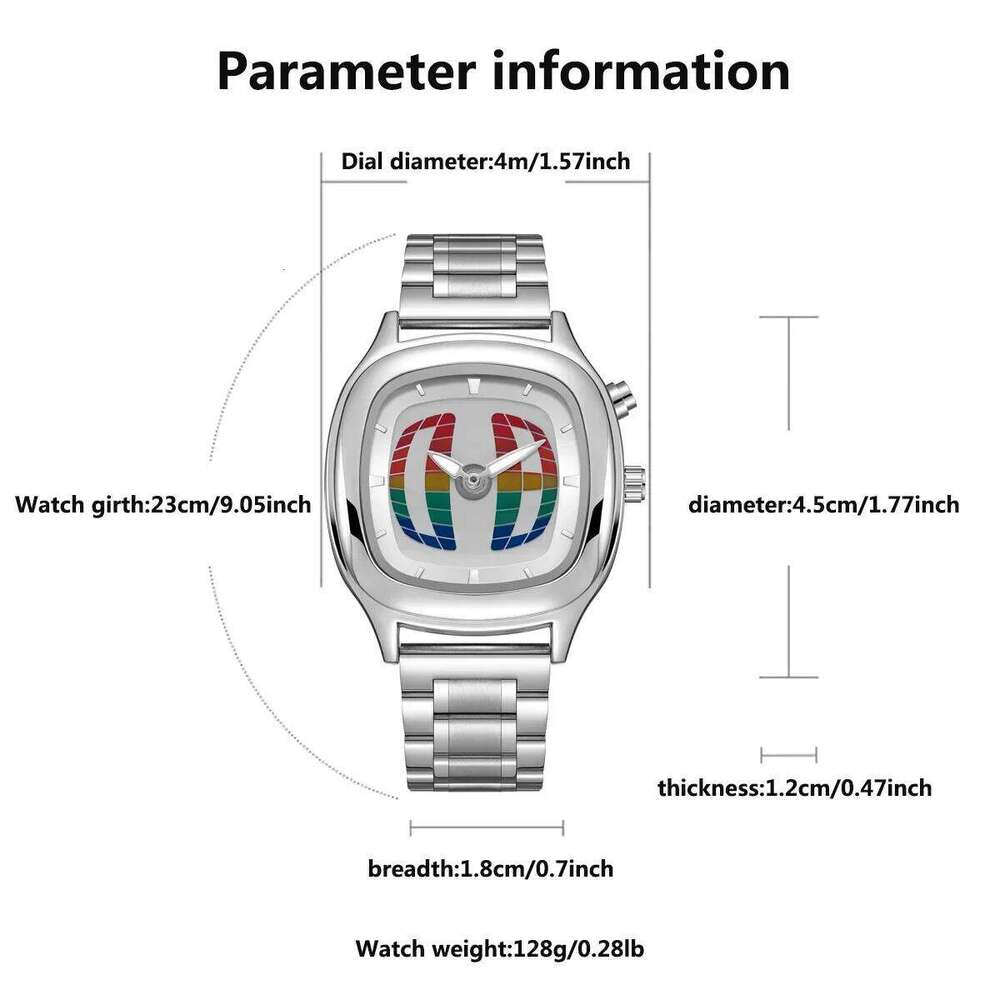Red Quartz Watch Color Square Y2K Pointer Number Dual Display Steel Personalize Hot Watches Men Business Dynamic Design Clcok 26W0117