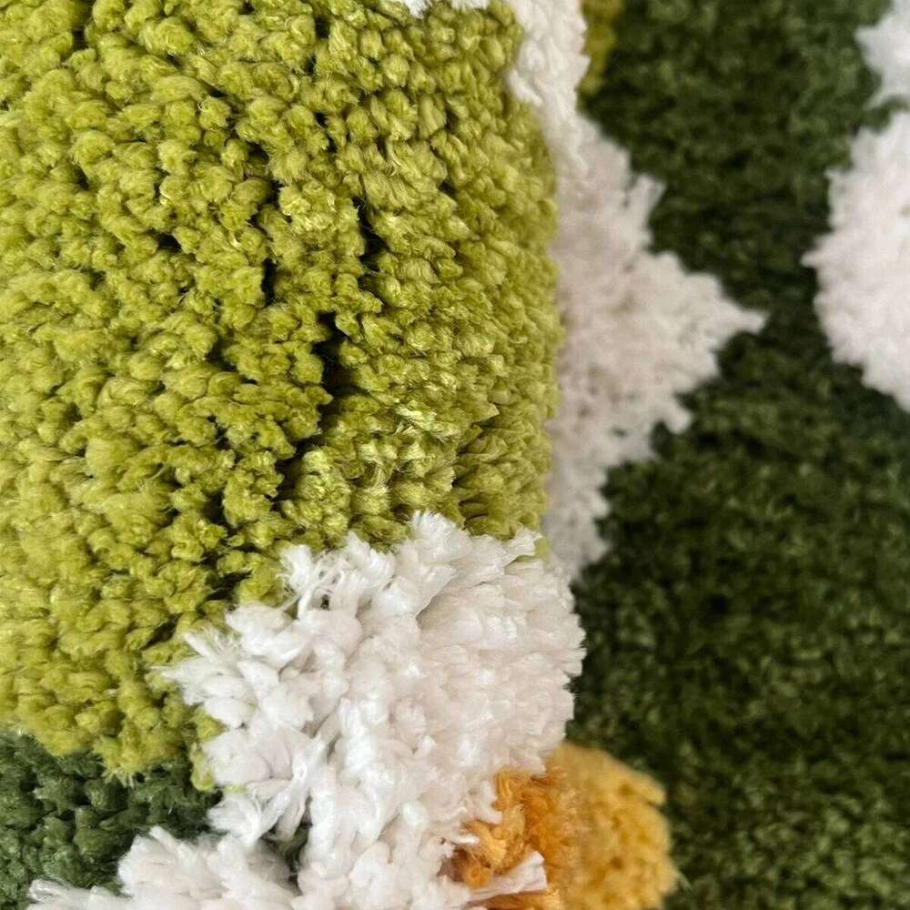 Plush Carpet Luxury Home Decor Daisy Tufting Moss Soft Non-Slip Bedroom Rug Meadow Green Plant Design for Bathroom Living Room Bedside Aesthetic Floor