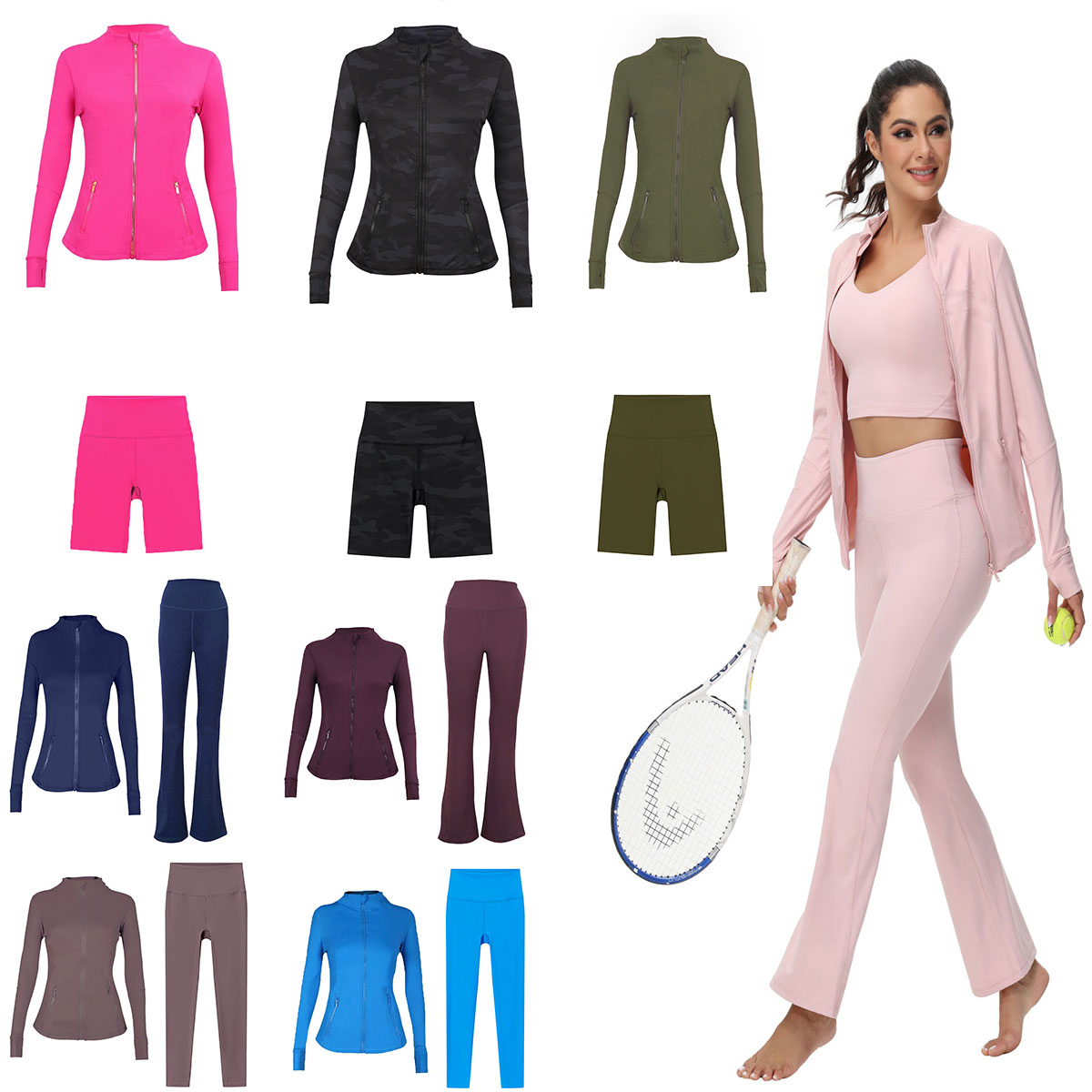 Yoga Set Gym Set Jacket Sweatpants Women Leggings Run Short Flare Leggings Workout clothe Outfits Fitness Athletic wear
