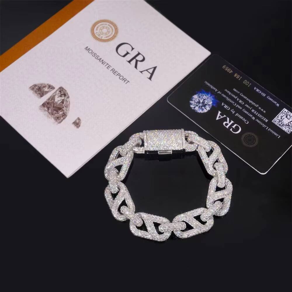 Iced-Out 925 Sterling Silver Mens Cuban Link Moissanite Hip Hop Rapper Style Infinity Chain Bracelet