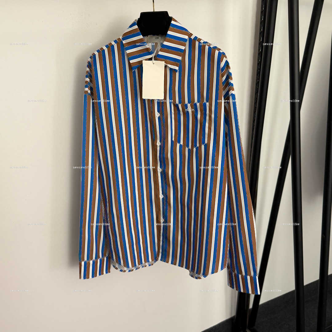 Luxury women shirt high quality girls coat designer clothes women embroidered single pocket color blocked striped long sleeved shirt A103X03N000