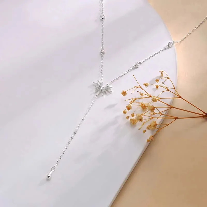 Stainless Steel Y-Shaped Pendant Necklace for Women Girls Elegant Fashion Cubic Zirconia Long Tassel Dangle Choker Jewelry Gifts 260113
