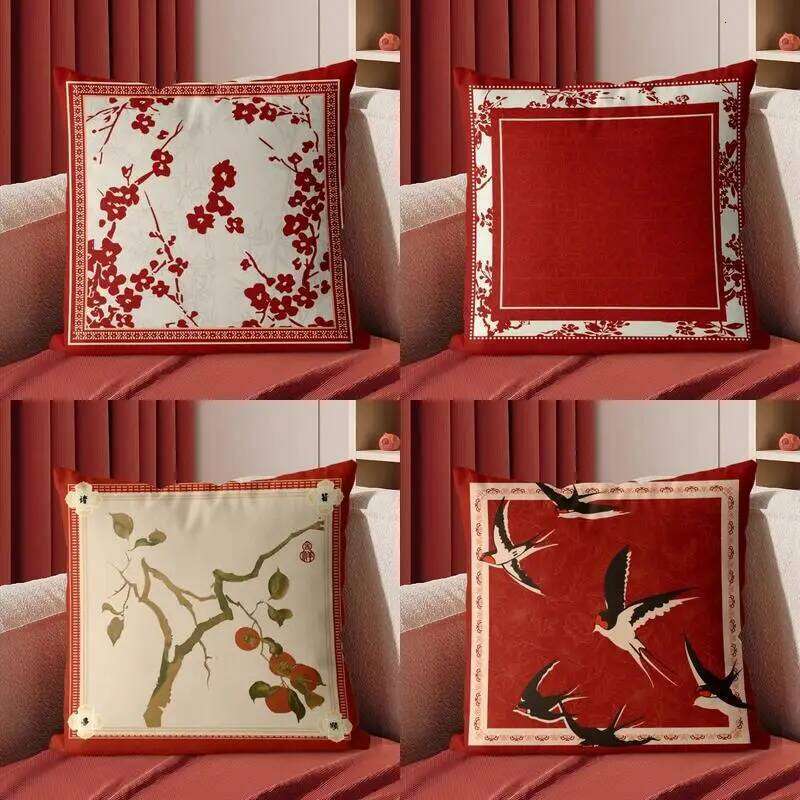 Home decoration Chinese flower and bird pattern cushion suitable for wedding seats, pillows, bed backrests, waist pads, bedrooms, cars, sofas, Pillow 