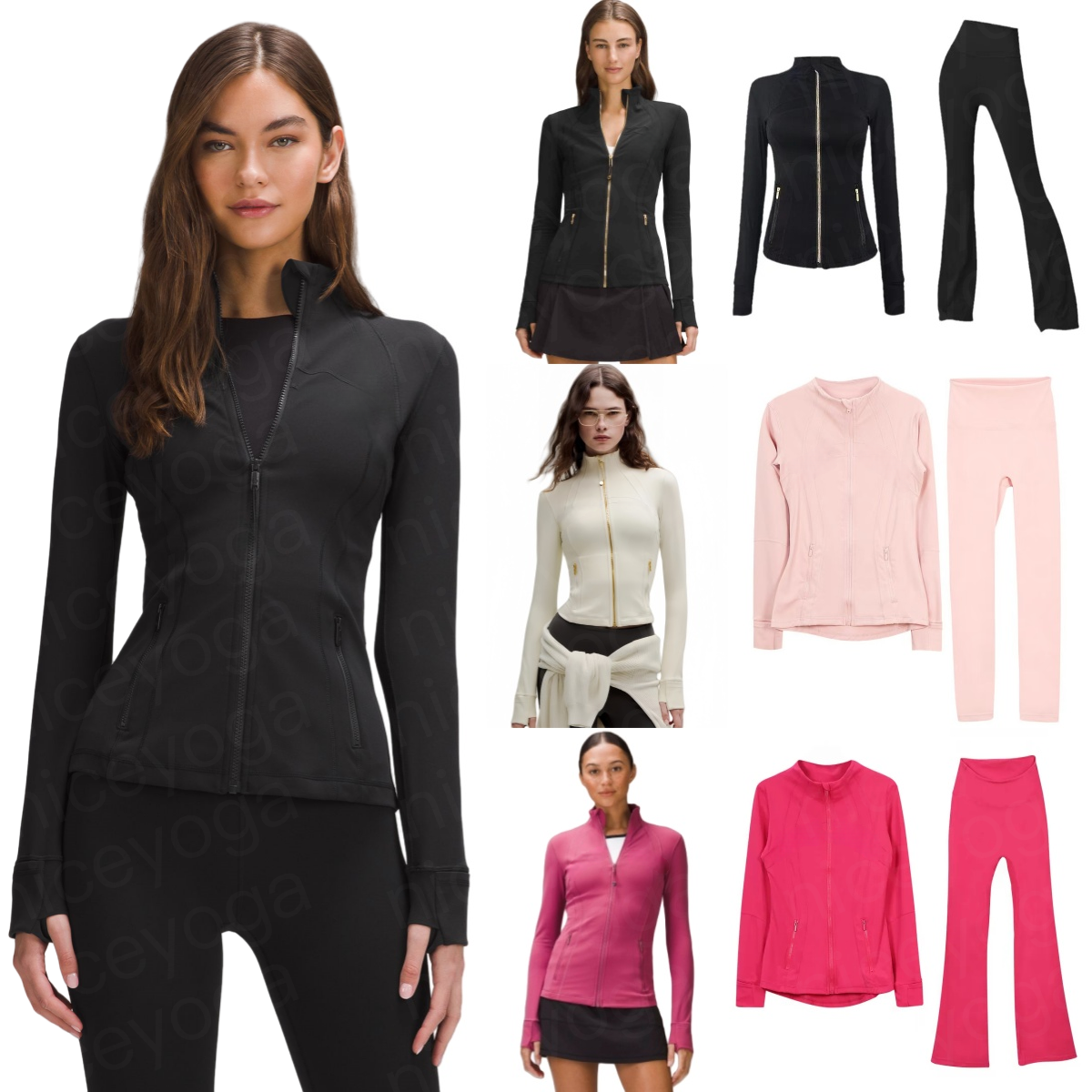 Women designer Yoga Cropped Jacket Outfit Women Gold Zipper Activewear Slim Fit Zip Thumb Hole Running Workout Fitness luluity lemonic men Women jackets sets