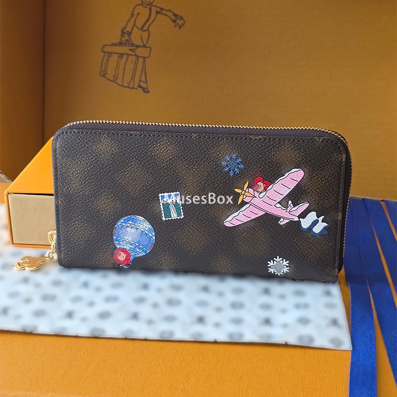 High Quality Long Wallet Designer Zipper Money Bag Christmas Card Holder Coin Purse Case Cartoon Design Leather Pocket Wallet for Women Clutch Card Bag with Box