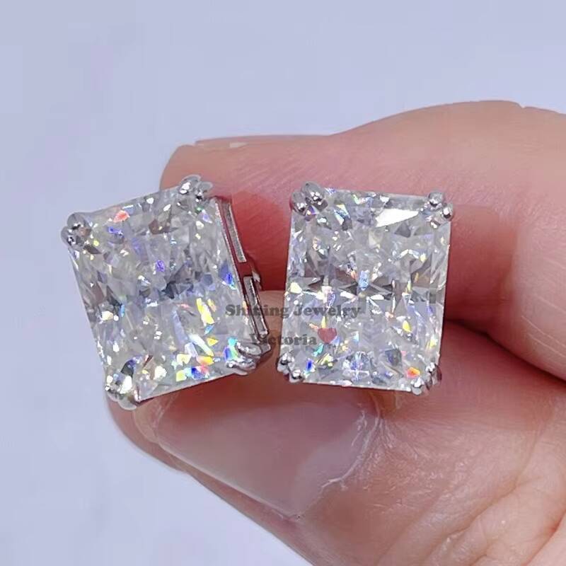 Gold Plated Over Sterling Silver GRA Certificated Moissanite Diamond Men Screw Back Earrings