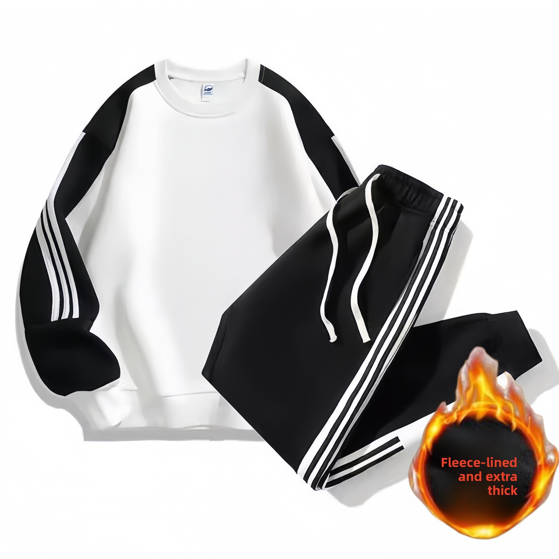 2025 New Three Stripes Crew Neck Trendy Sports Set Men Women, Loose Casual Sweatshirt for Autumn and Winter