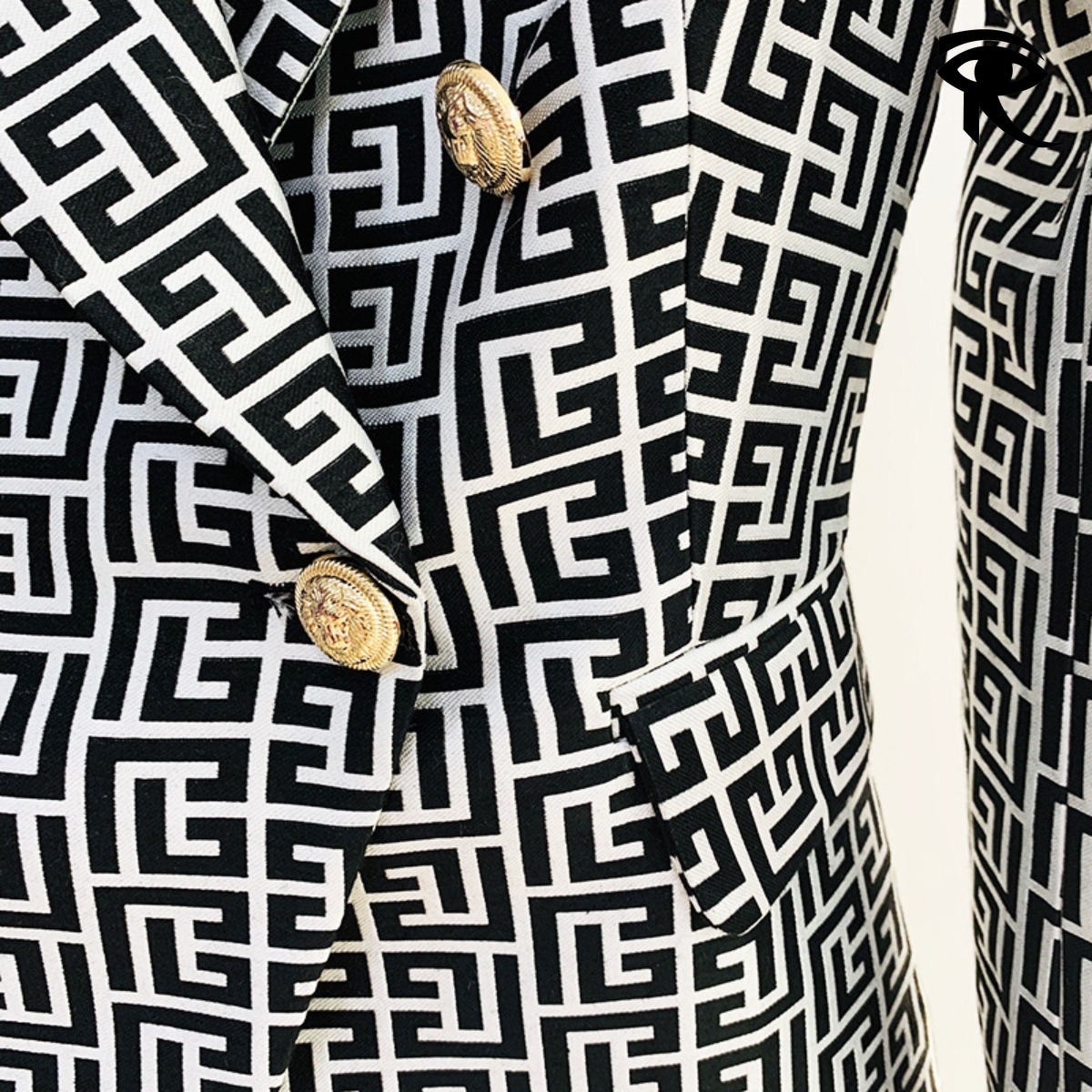 2025 New European and American Star Fashion Double Breasted Pink Geometric Jacquard Slim Black Suit Jacket Small Suit Original Clothing Designer Tops 