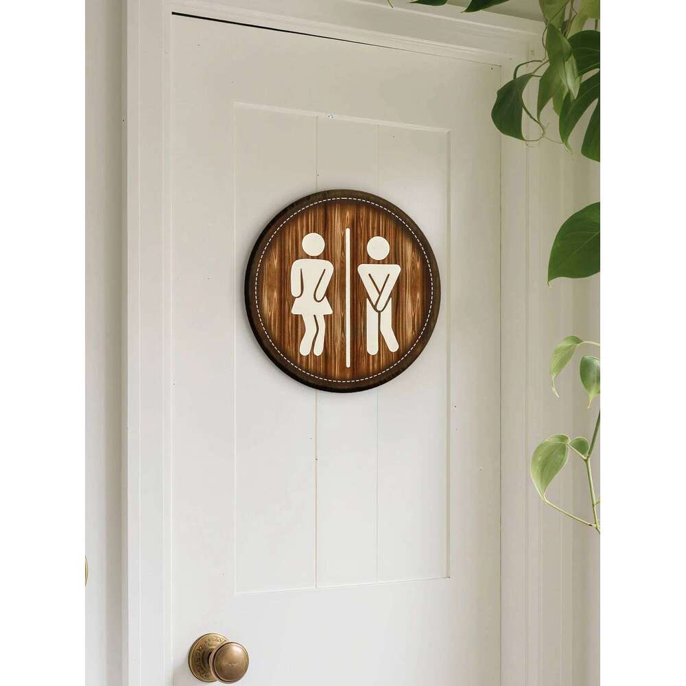 Wall Macrame Sign Round Toilet Decor Men Women Bathroom Symbol Plaque Wooden Rustic Hanging Ornament For Restroom Home Decor