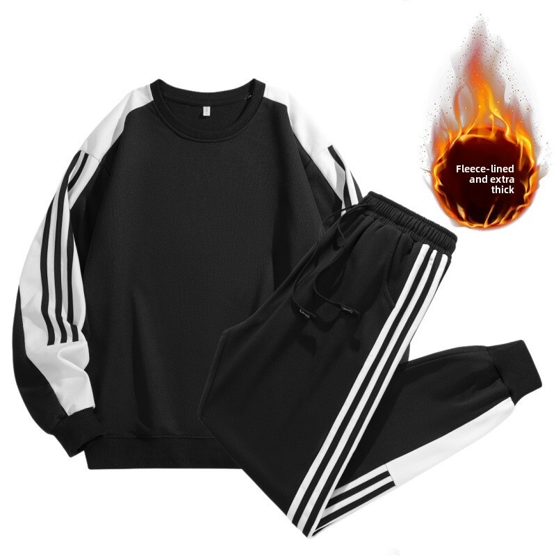 2025 New Three Stripes Crew Neck Trendy Sports Set Men Women, Loose Casual Sweatshirt for Autumn and Winter