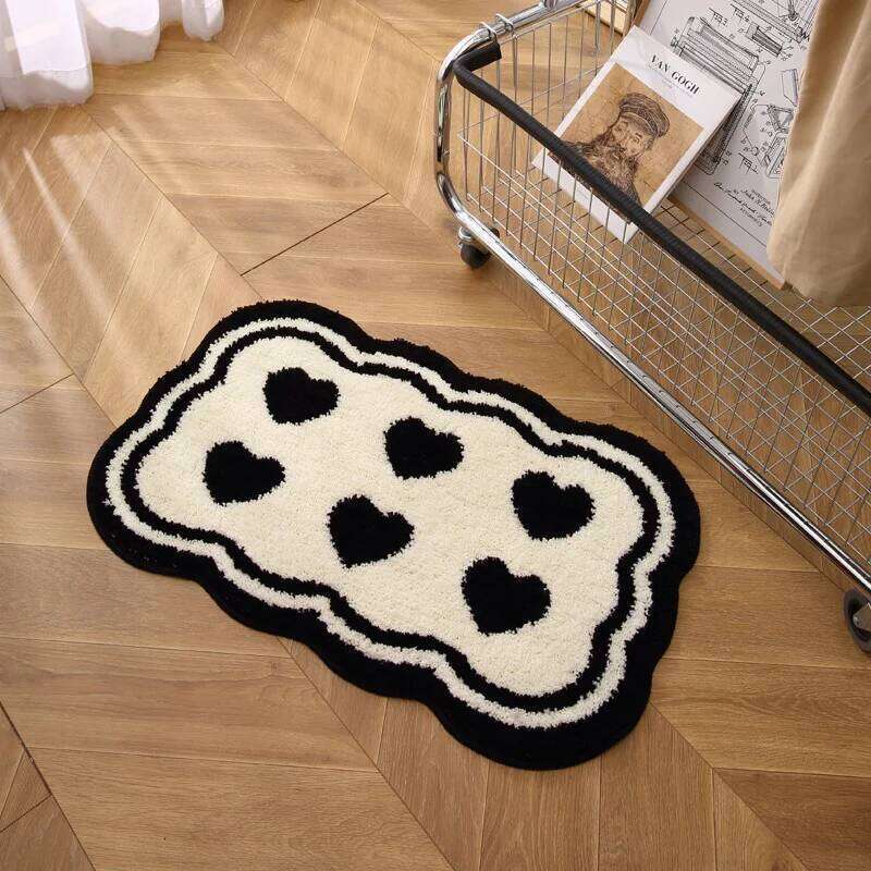 Mat Thickened Black White Heart Pattern Water Absorbing Non Slip Floor Mat For Washroom Bathroom Toilet Restroom Entrance