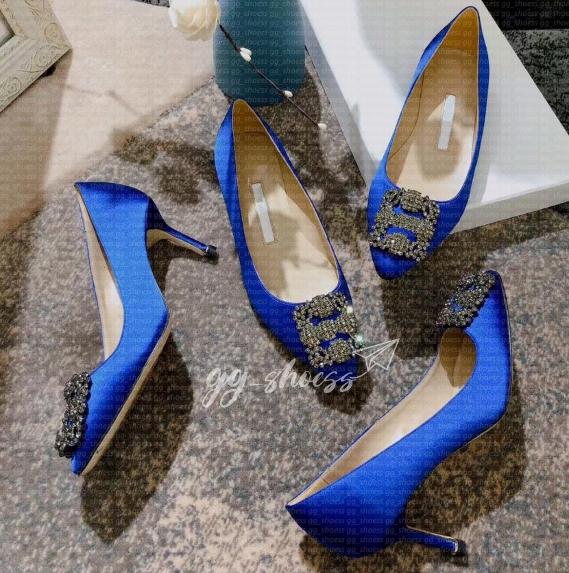 Designer High Heels Manolo Slingback heels Maysli kitten heels Women's Satin rhinestone pointy pump 6-10cm women's sexy party wedding stiletto pumps EUR 35-43