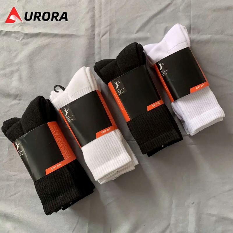 Cotton Knit High Performance Basketball Socks - Thick Soles & Logo Design (Set of 3)