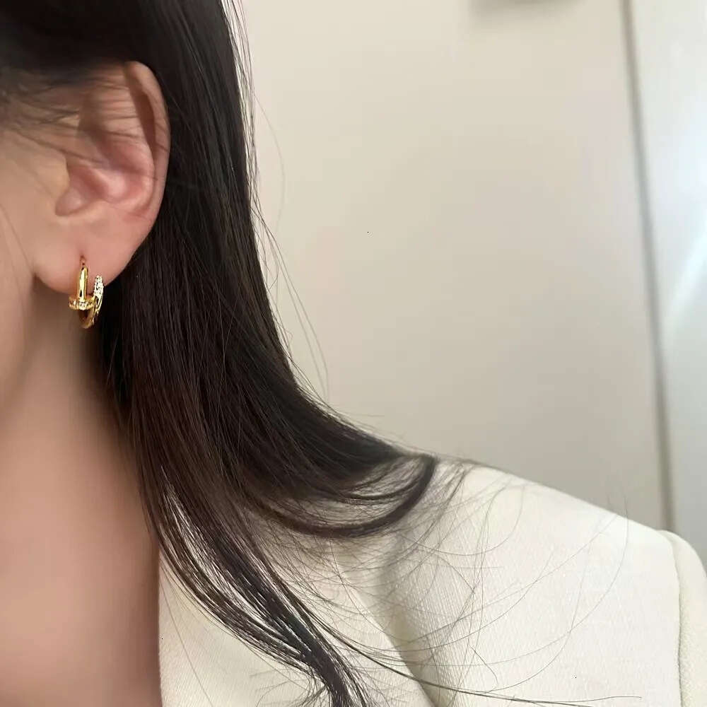Free Shipping For New Designer Accessories Fashion Simple Micro Inlaid Round Rose Gold Hot-selling Nail Shape American Style Women's Earrings