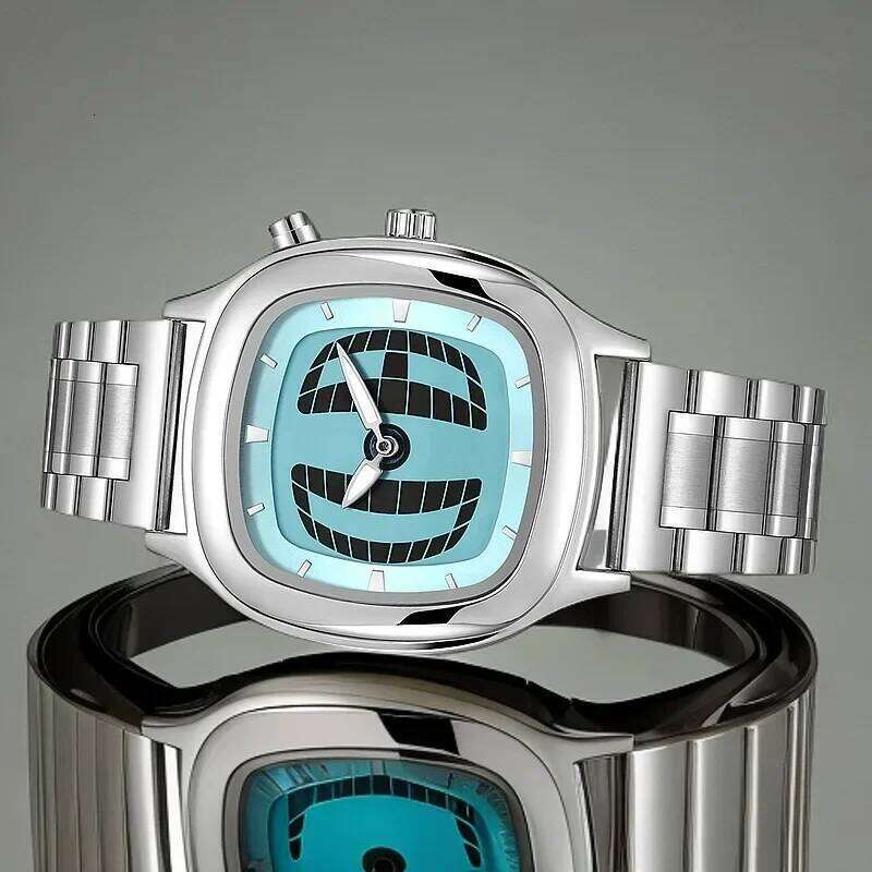 Red Quartz Watch Color Square Y2K Pointer Number Dual Display Steel Personalize Hot Watches Men Business Dynamic Design Clcok 26W0117