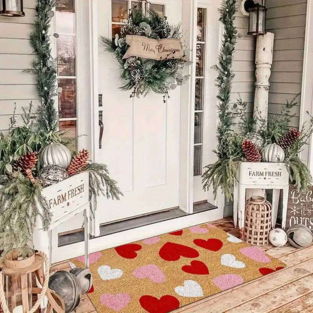 Heart-Shaped Welcome Doormat Indoor/Outdoor Entrance Mat Wedding & Valentine's Day Home Decor
