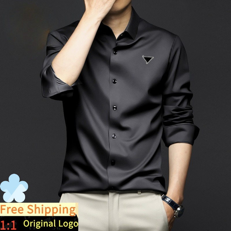 Designer Shirt Long-Sleeved Shirt Men's Anti-Wrinkle Non-Stainable Professional Business Formal Trendy High-end Ice Silk Shirt Black Sleeveless Shirt leicl002
