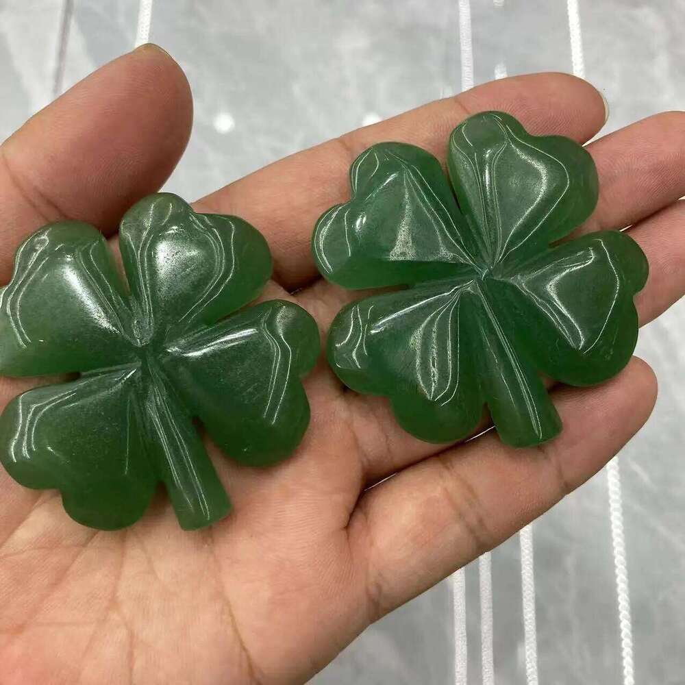 Crafts Natural Green Carvings Four Leaf Grass Healing Stones Lucky Clover for Home Decor Perfect for Living Room Dining Room Kitchen Bedroom Decoratio