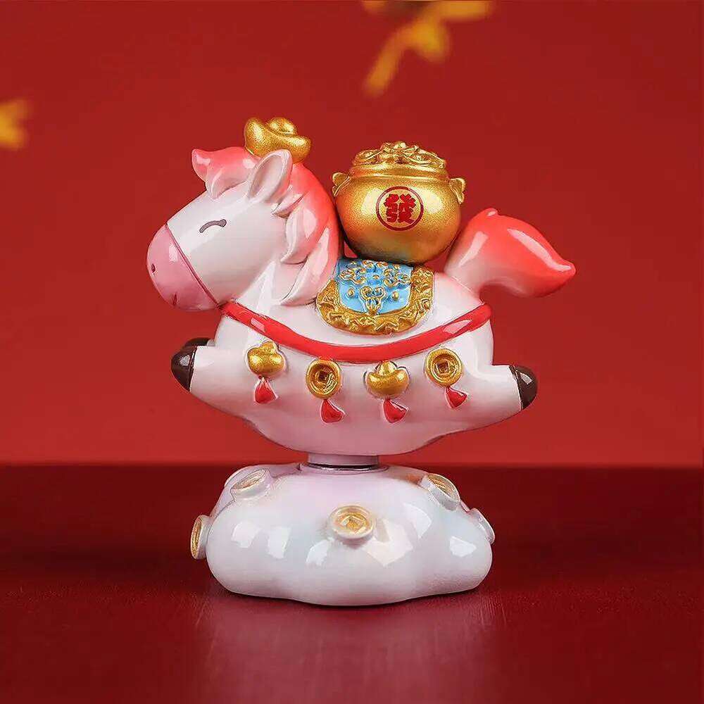 & 2026 Horse Statue New Year Feng Shui Tabletop Resin Rotatable Cartoon Ornament Mascots Chinese Spring Festival Decor