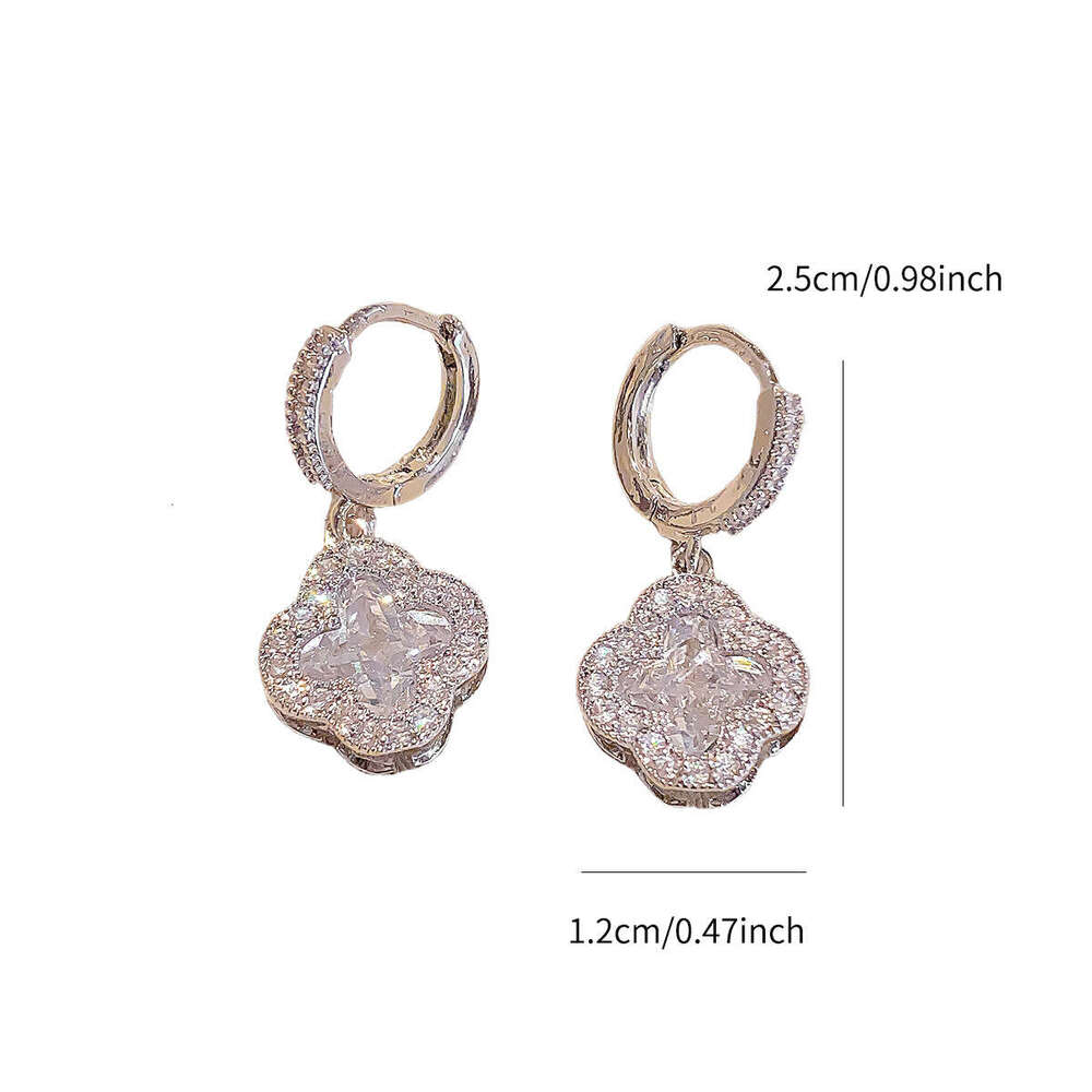 Ear Rings Korean Style Sweet Temperament Simple Niche Four-Leaf Clover Zircon High-End Exquisite Flower Pearl Crystal Earrings Free Shipping