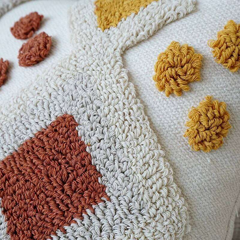 1Pc 45X45 Modern Geometric Diamond Throw Plush 3D Embroidery Bohemian Cushion Cover Decorative Sofa Pillow Case