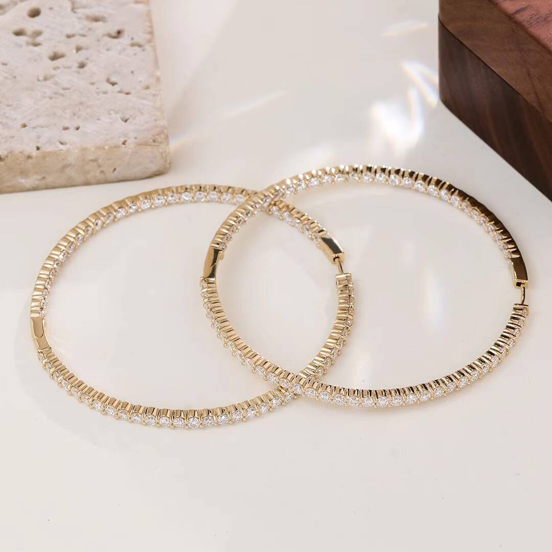 Women Gift Fine White Moissanite Diamond D Colour VVS Round Cut Stud Earrings Chunky 10k Solid Yellow Real Gold Hoop Earrings