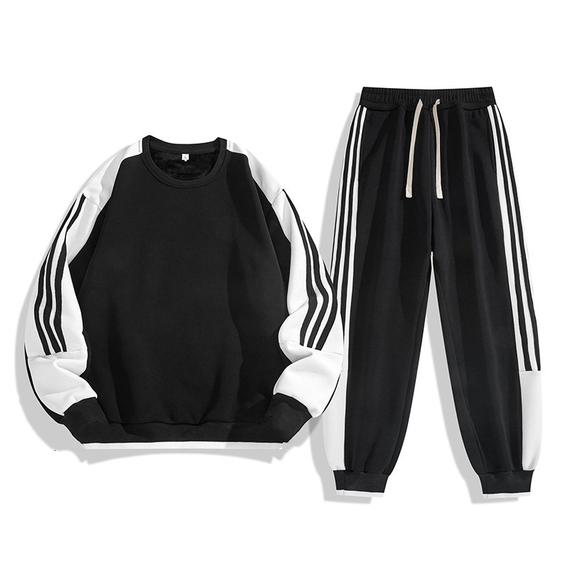 2025 New Three Stripes Crew Neck Trendy Sports Set Men Women, Loose Casual Sweatshirt for Autumn and Winter