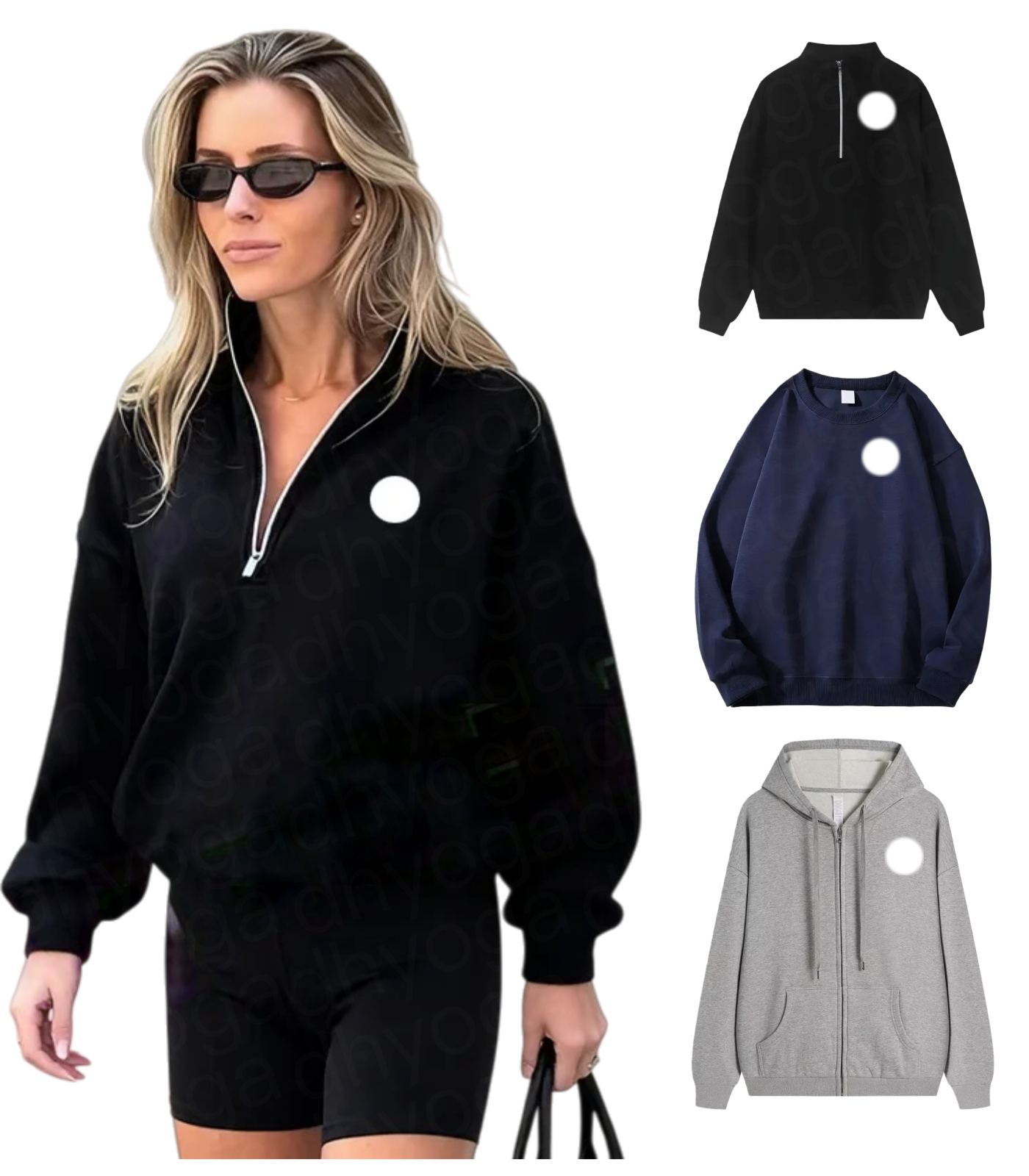 Yoga Hoodies Stand Up Collar Sweatshirts 1/4 Pullover Outfits Men Women Sweatshirts 3D Sier Chest Loose Long Sleeve Sweatwear aloismness Women Clothes