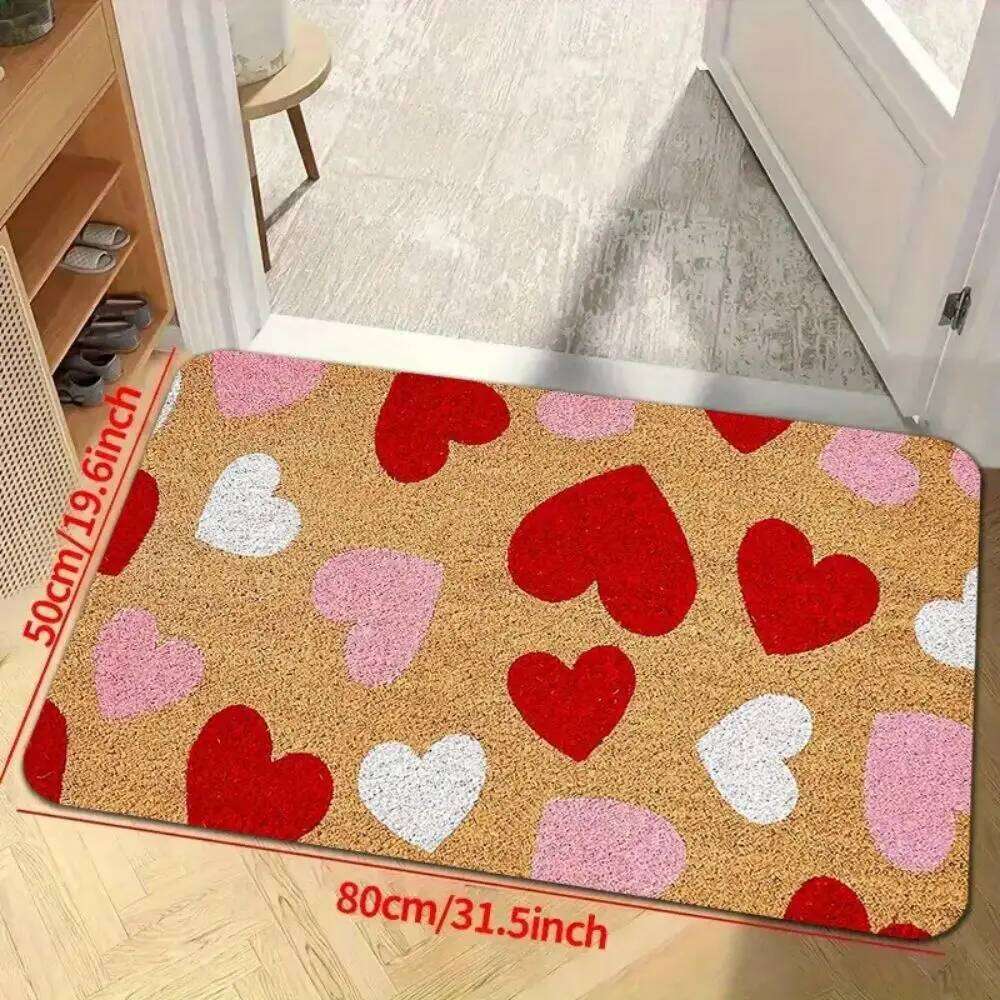 Heart-Shaped Welcome Doormat Indoor/Outdoor Entrance Mat Wedding & Valentine's Day Home Decor