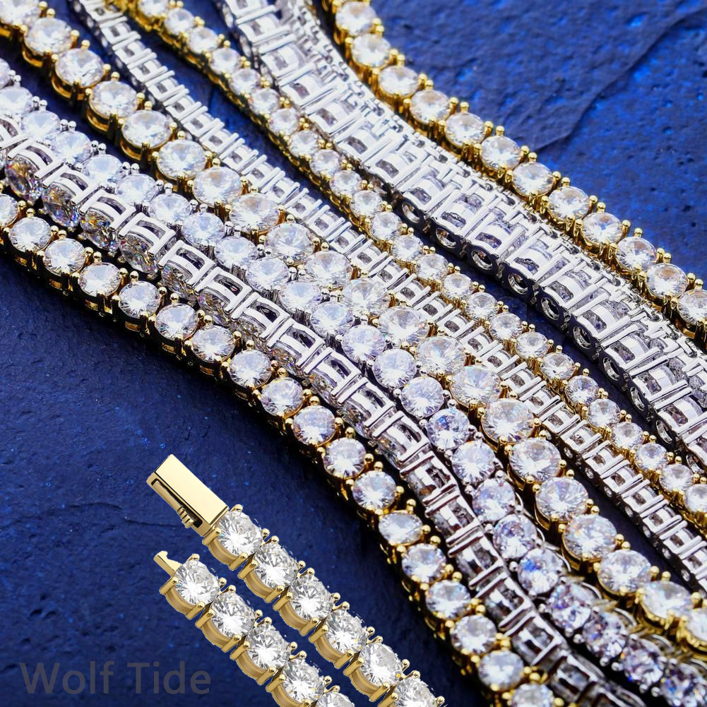 Cubic Zirconia Tennis Chain Necklace Choker 5mm 16-30 inches Real Gold Bling Full Diamond Long Necklaces Hip Hop Luxury Iced Out Jewelry for Men Women