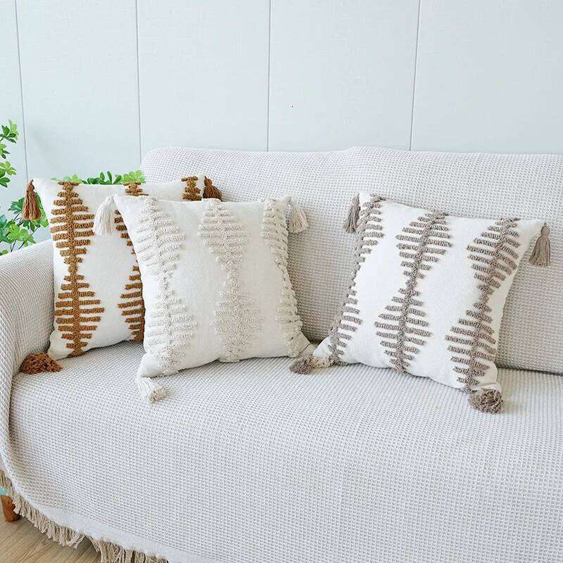 1Pc 45X45 Modern Geometric Diamond Throw Plush 3D Embroidery Bohemian Cushion Cover Decorative Sofa Pillow Case
