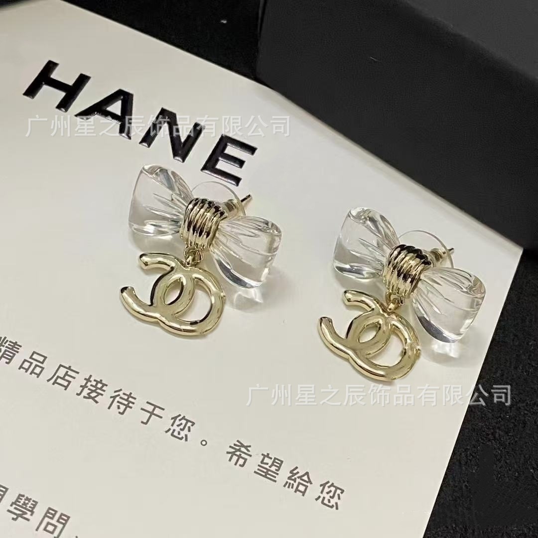 earrings channels jewelery Double C Bow Transparent Resin Earrings for Women