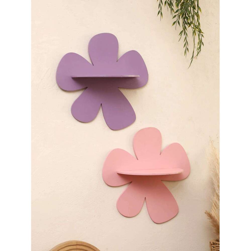 1pc Cute Flower Wooden Candy Colorful Floating Shelves Ledge Floral Art Wall Hanging Shelf Girls' Bedroom Decoration