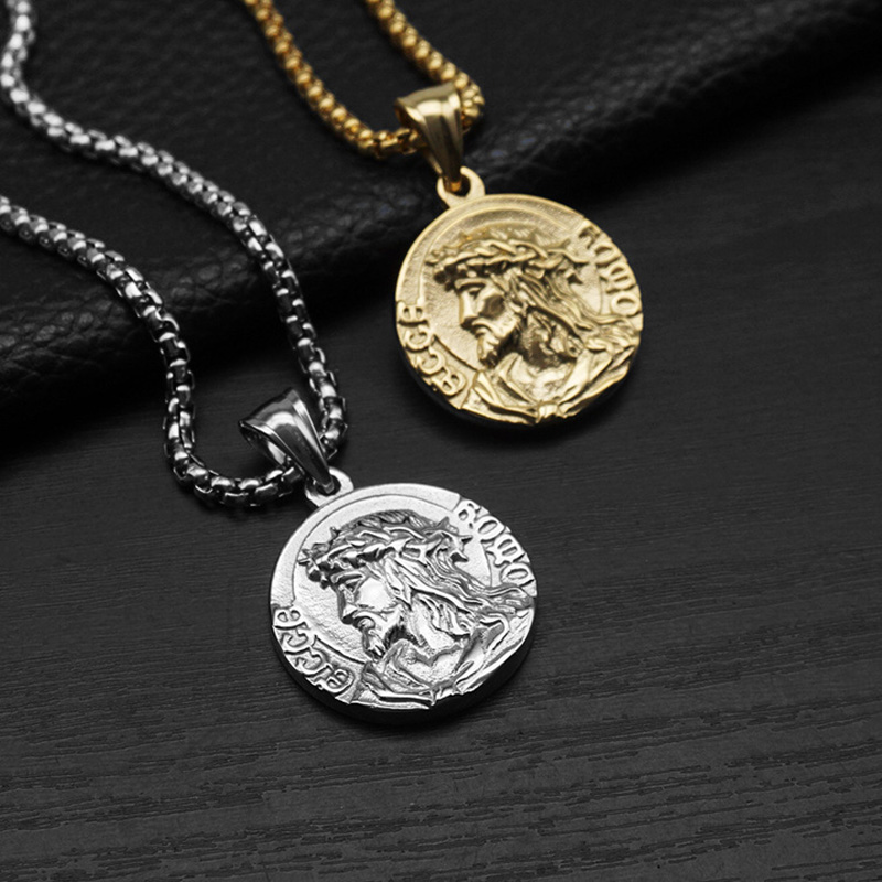 Engraved Jesus Portrait Avatar Pendants Necklace 316 Stainless Steel Men Women Religious Jewelry