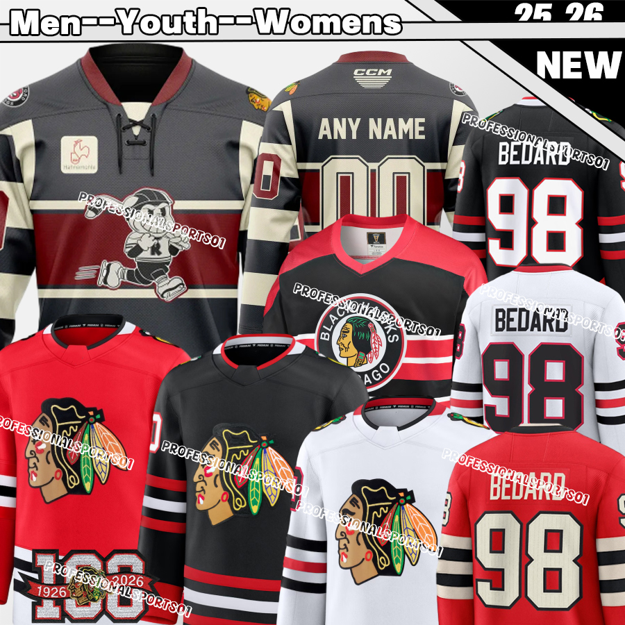 98 ConnorS Bedard Chicago Hockey Jerseys BlackhawksS Jersey Blackhawkes BlackhawksJersey #55 Artyom Levshunov Frank Nazar Spencer Knight Stadium Series Jersey