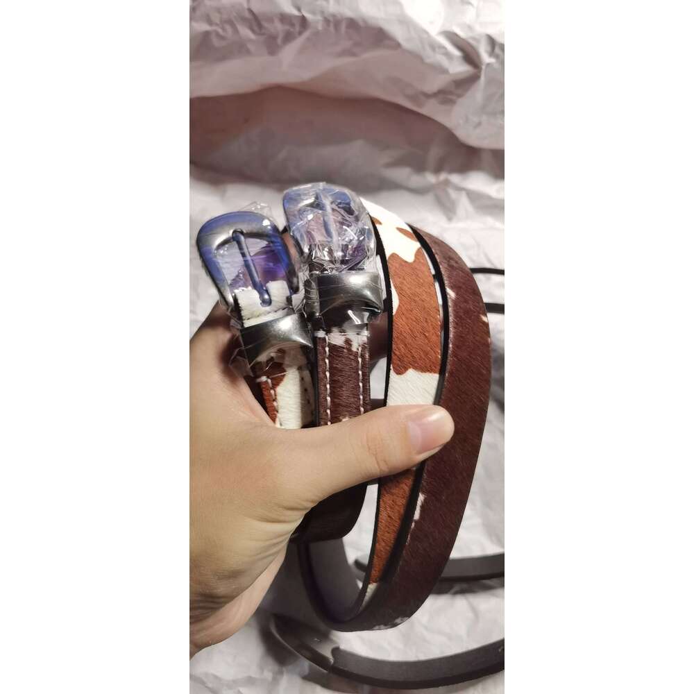 Women Men Handmade Cow Print Buckle Belt 2cm 26Y0117