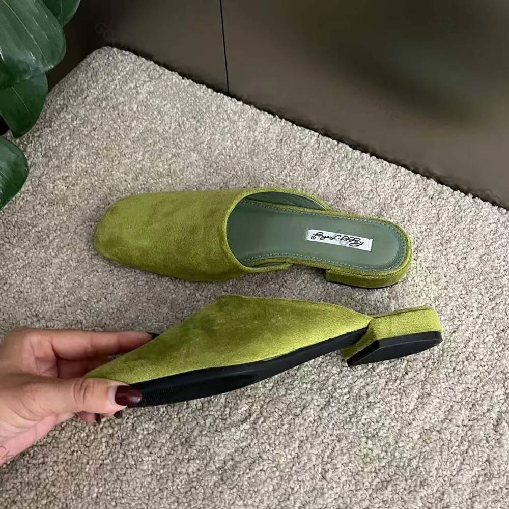 2025 New Summer Suede Low Heels Women Square Toe Leather Casual Female Daily Walk Slippers Mules Sandals ddmythur