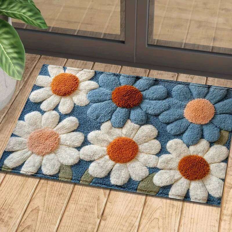 Daisy Bath Mat Non Slip Machine Washable Rug for Bathroom Bedroom Kitchen Entrance Indoor Outdoor Spring Summer Decor Gift