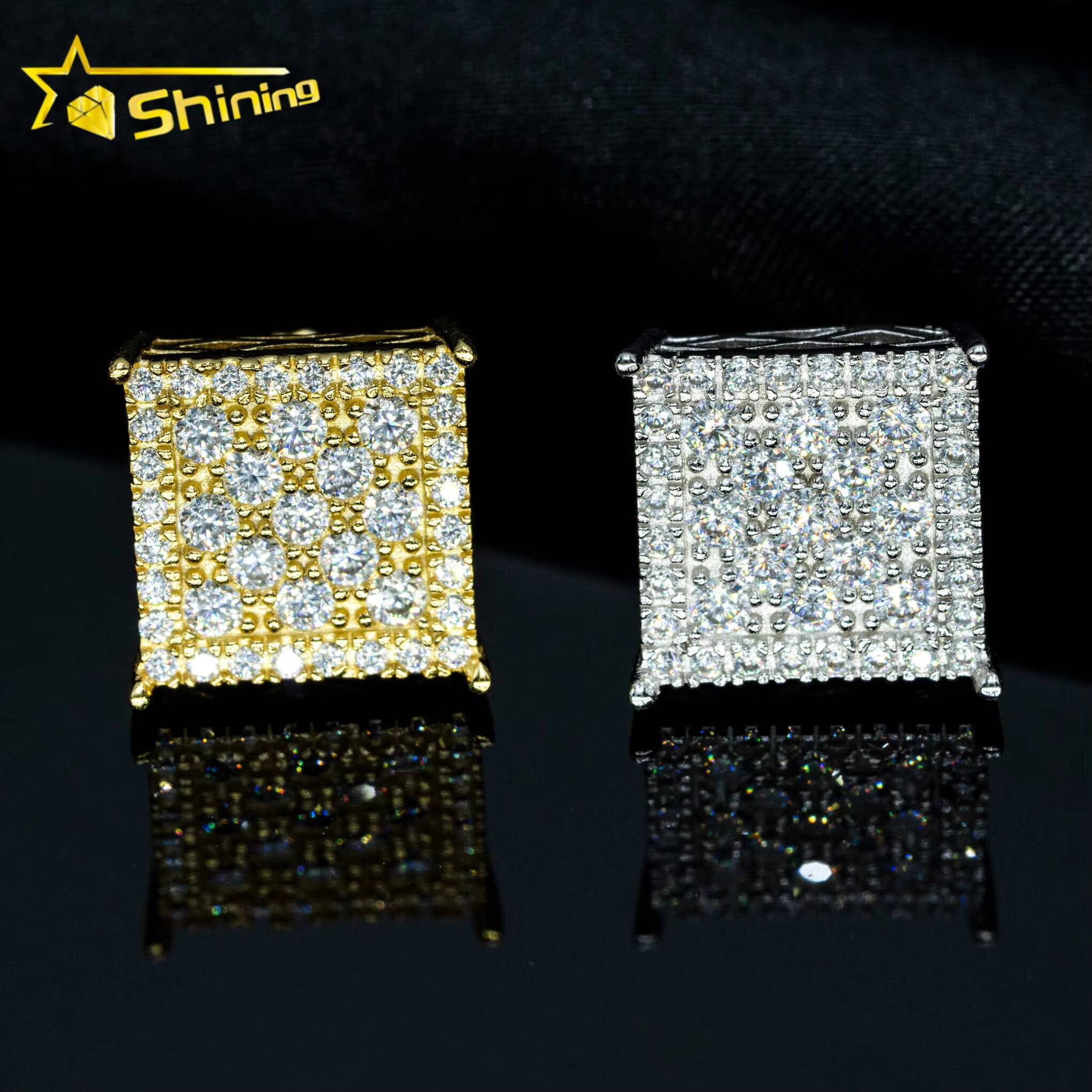 Drop Shipping Square Shape Moissanite Diamond Earrings Fashion Hip Hop Jewelry 925 Sterling Silver Stud Earrings Screw Back