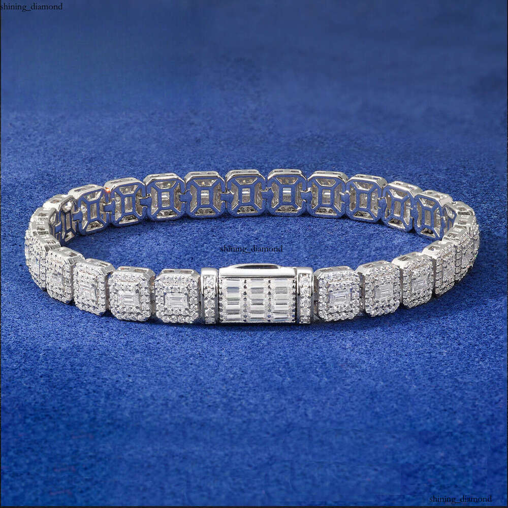 Hip-Hop Jewelry 7.5mm White Gold Sier Cluster VVS Baguette Moissanite Ice Tennis Bracelet for Men and Women