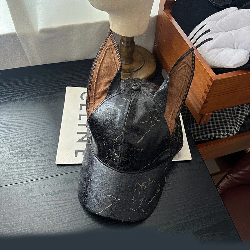 Niche Punk Leather Rivet Dog Ears Baseball Caps Spring Autumn Men Women Personality Adjustable Trendy Sunshade Hip Hop Hats 260114