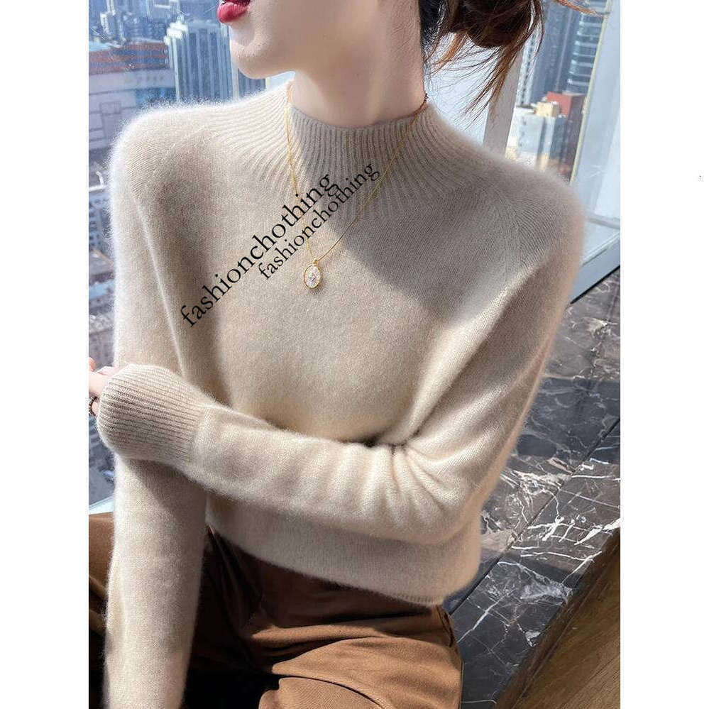 Zhehan Women's Cashmere Mock Neck Sweater Pullovers Thick Autumn Winter 100% Merino Wool Knitwear Raglan Sleeve Solid Basic Casual Tops